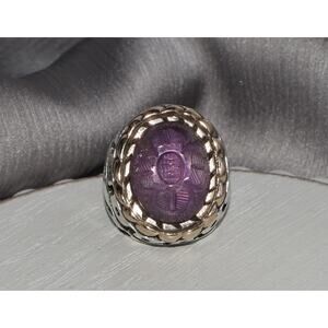 Dian Malouf Sterling Silver & 14k Yellow Gold Amethyst Ring 31.01G / Sz 7